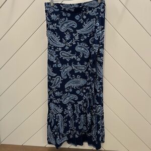 Talbots Blue Ruffle Hem Faux Wrap Skirt